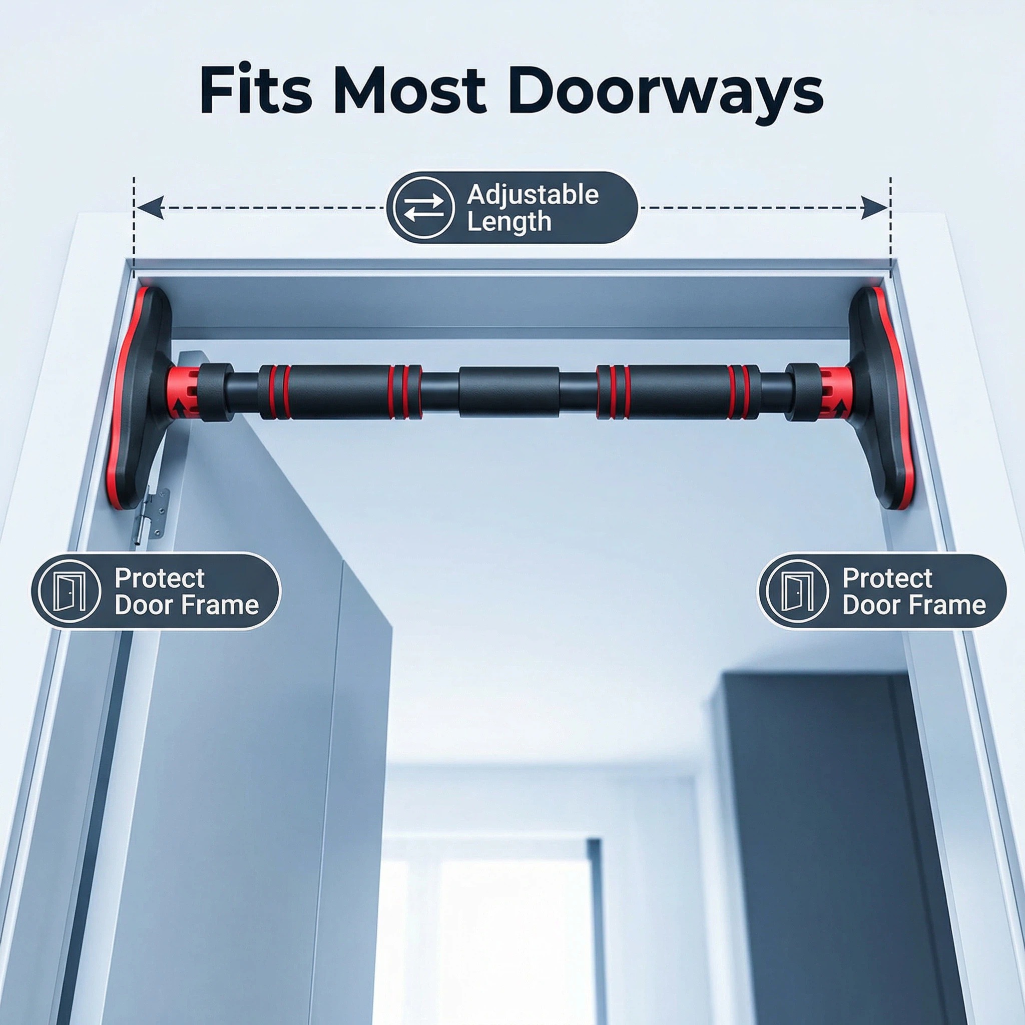 Door Pull Up Bar No Screw - บาร์โหนติดประตูอเนกประสงค์ สำหรับออกกำลังกาย ปรับระดับความสูงได้ ติดตั้งง่ายไม่ต้องใช้สกรู เหมาะสำหรับใช้ในบ้าน
