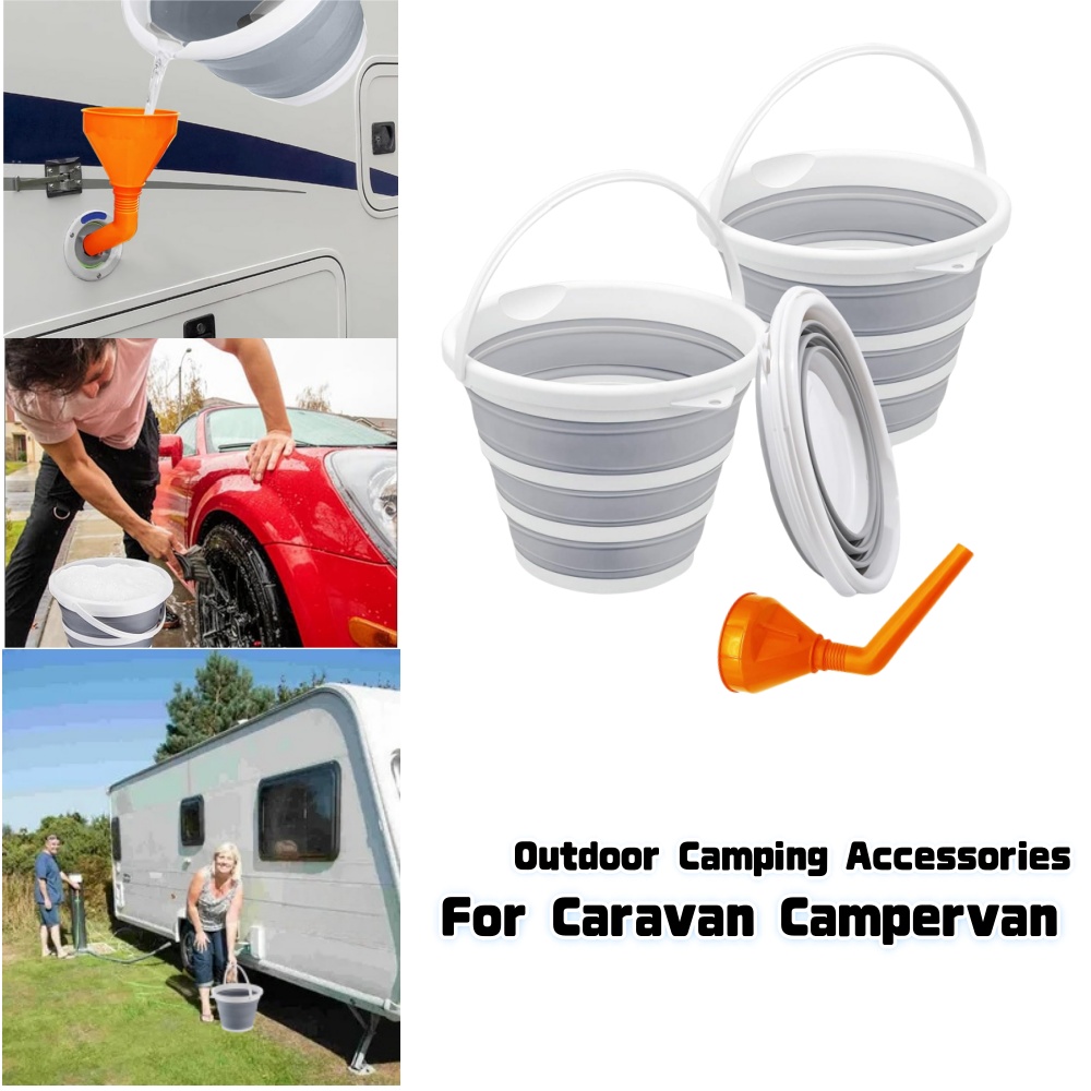 Camping - กรวยเติมน้ำสำหรับ RV กรวยเติมน้ำสำหรับชักโครก 10 ลิตร ถังซิลิโคนพับได้