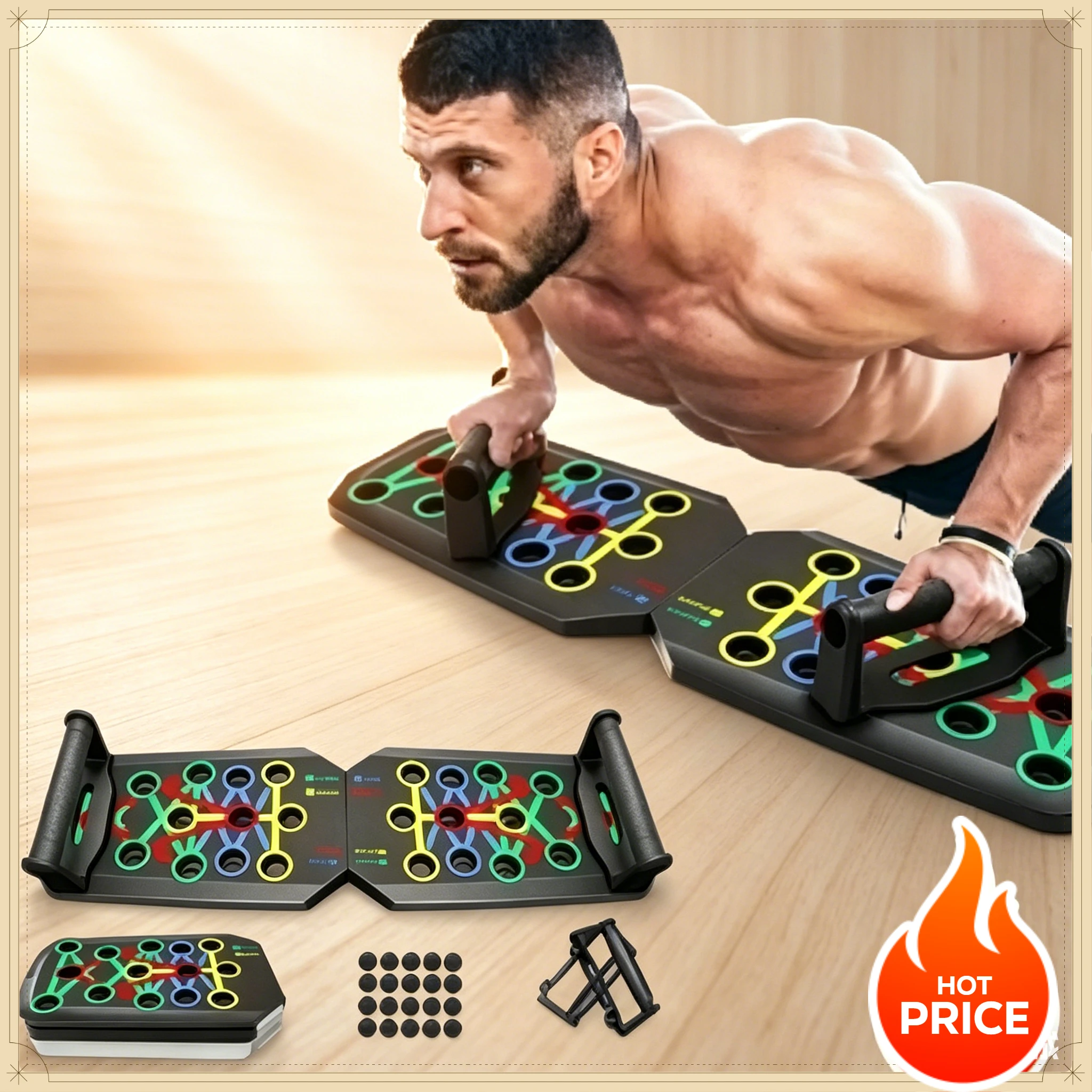 Push Up Board Foldable Multi Function - อุปกรณ์ฝึกกล้ามเนื้อแบบพับได้สำหรับใช้ในบ้าน ใช้งานได้หลากหลาย เหมาะสำหรับทั้งผู้ชายและผู้หญิง พกพาสะดวก