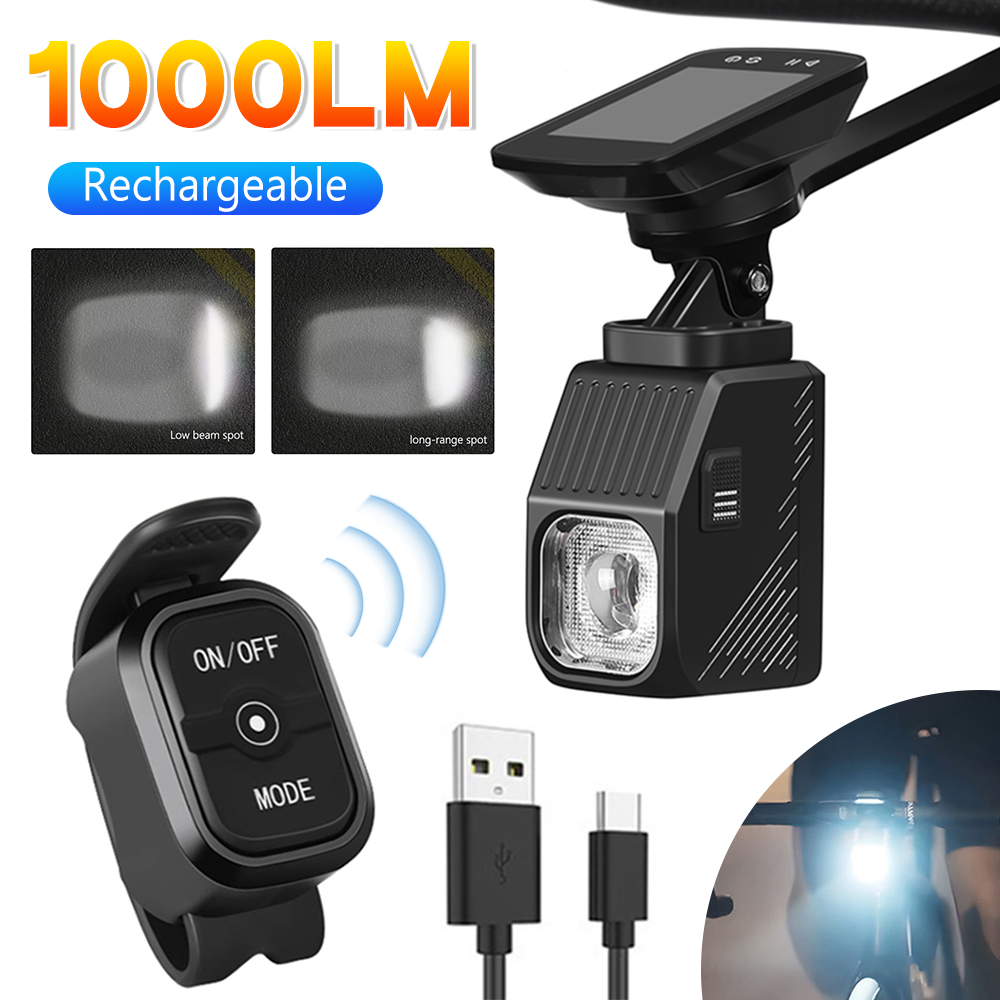 Rechargeable Bicycle Headlight 1000 Lumen - ไฟหน้าจักรยานความสว่างสูง 1000 ลูเมนพร้อมรีโมทคอนโทรลกันน้ำแบบชาร์จไฟได้ MTB ไฟฉายอุปกรณ์เสริมสำหรับจักรยาน
