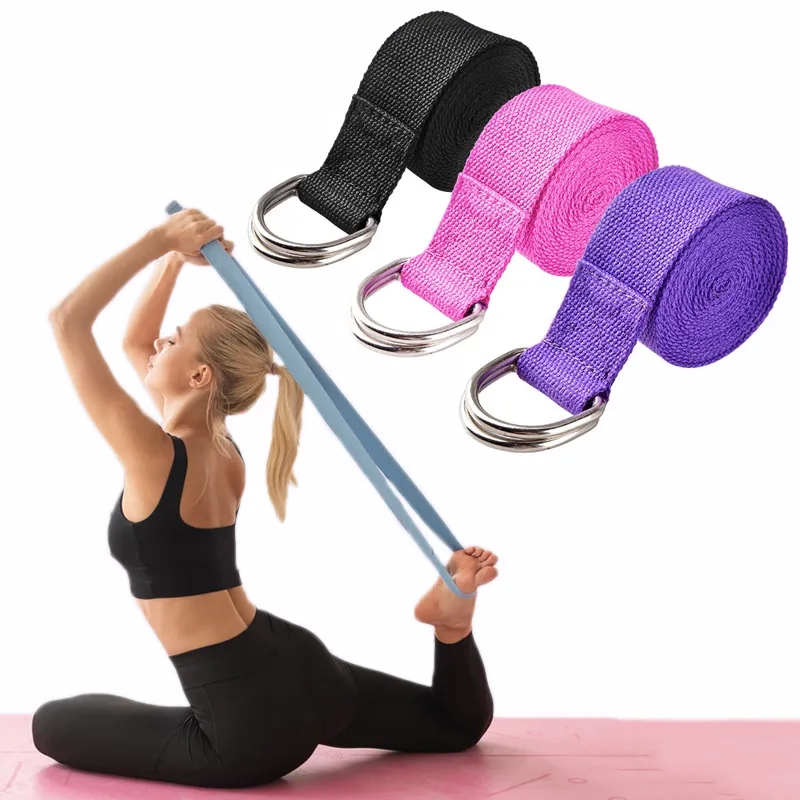 Resistance Bands Set With Handles - 183*3.8 ซม.สายโยคะผ้าฝ้ายออกกําลังกายโยคะเข็มขัดปรับทอยืด D-Ring BUCKLE ฟิตเนสยืดแถบเชือกพิลาทิส