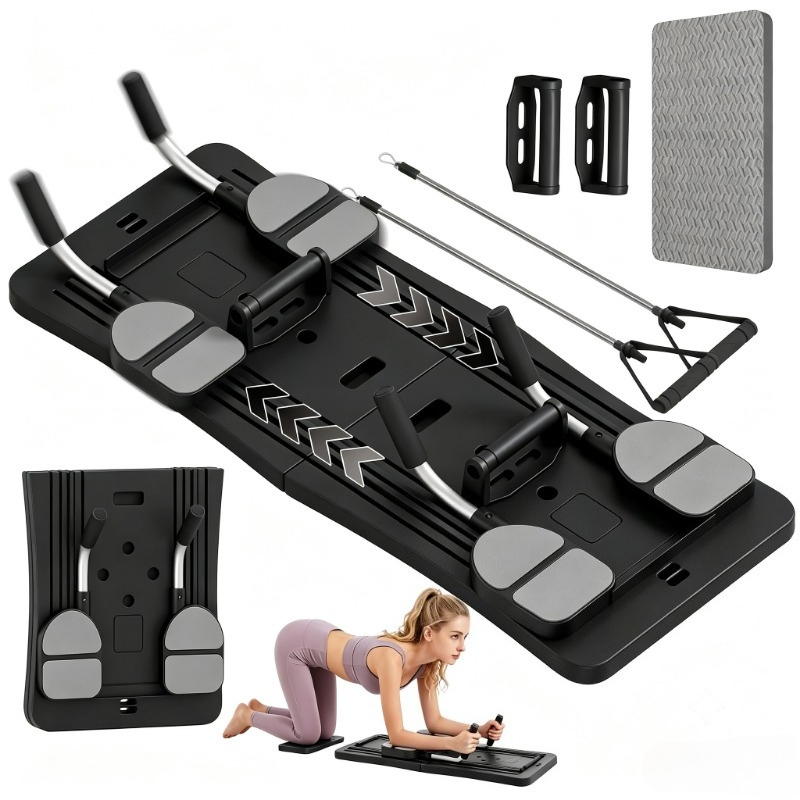 Push Up Board Foldable Multi Function - แผ่นออกกำลังกายอเนกประสงค์แบบพับได้สำหรับใช้ในบ้าน, อุปกรณ์ฝึกกล้ามเนื้อหน้าท้องแบบพกพาพร้อมสายยางยืด, ที่จับสำหรับวิดพื้นและแผ่นรองเข่า, อุปกรณ์ฟิตเนสสำหรับออกกำลังกายทั่วร่างกายในบ้าน