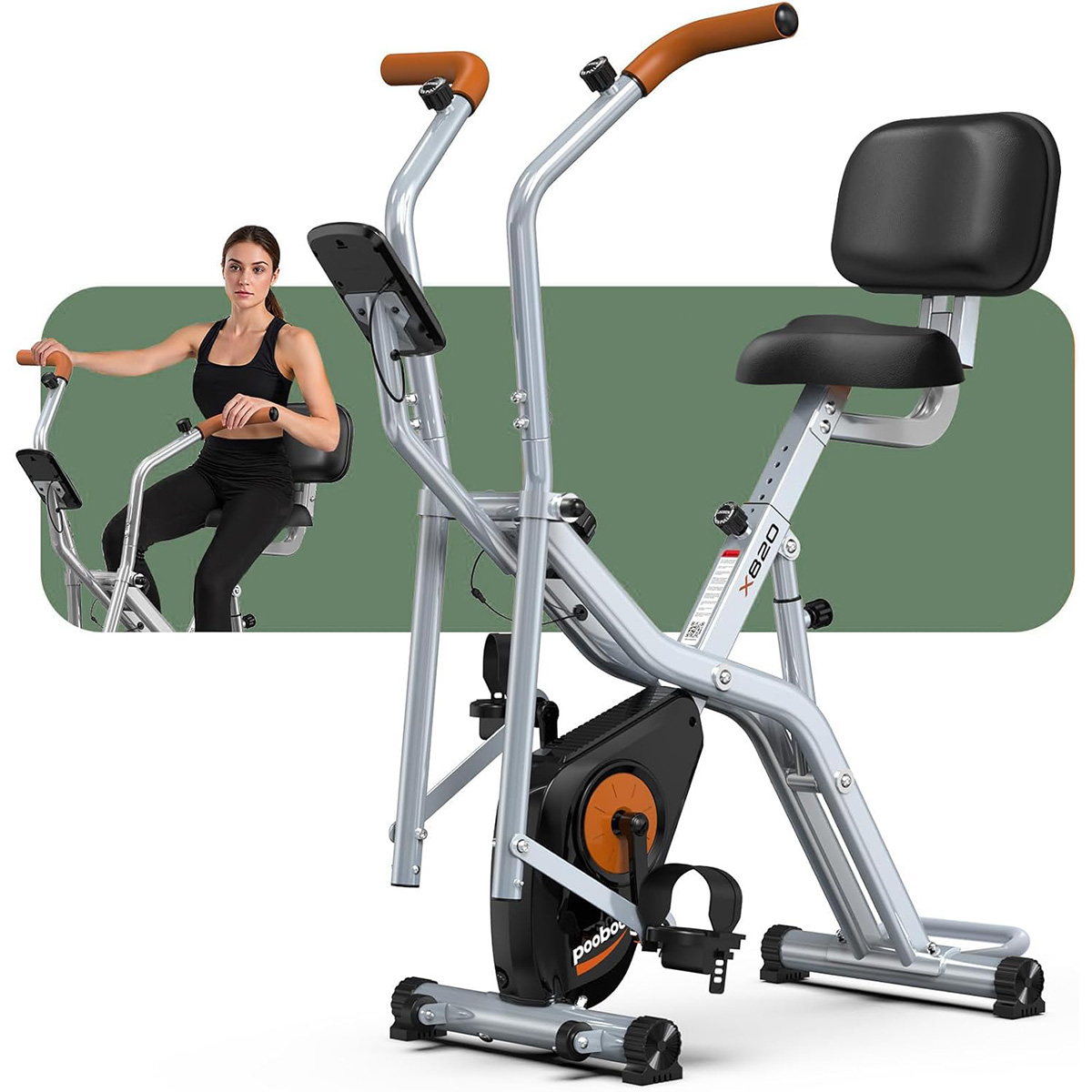Exercise Bike Magnetic Resistance - จักรยานออกกำลังกายแบบพับได้ 2-in-1 รุ่น Pooboo, โหมดปั่นจักรยานแบบเอลลิปติคัลและแบบอยู่กับที่, ระบบต้านทานแม่เหล็ก