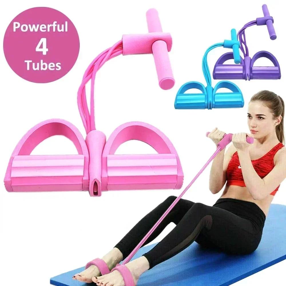 Resistance Bands Set With Handles - ยางยืดออกกำลังกาย 4/6 ระดับ พร้อมที่จับกันลื่น สำหรับการออกกำลังกายที่บ้าน ฝึกกล้ามเนื้อหน้าท้อง