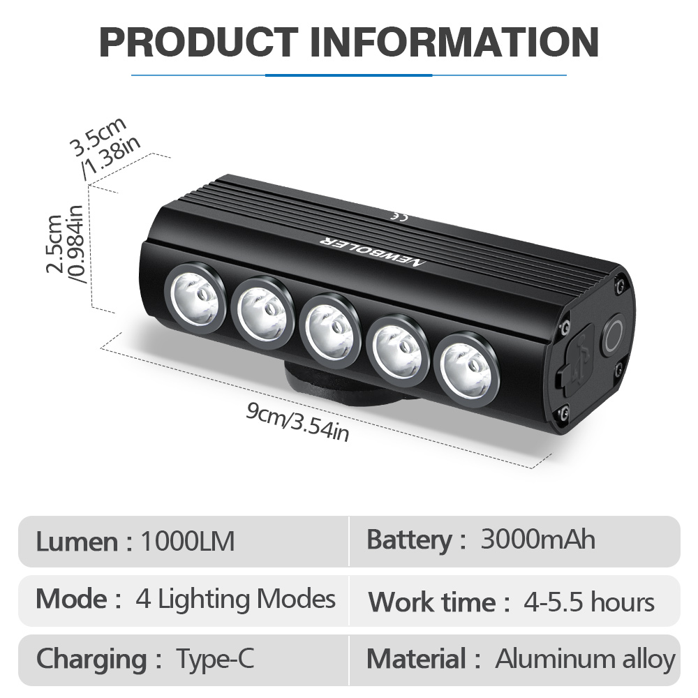 NEWBOLER ไฟหน้าจักรยาน 1000 ลู - Rechargeable Bicycle Headlight 1000 Lumen บทวิจารณ์และราคา