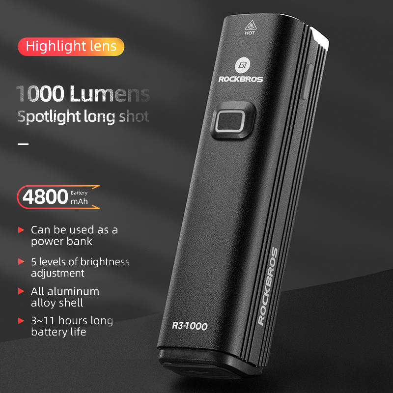 ROCKBROS จักรยานด้านหน้าขี่จัก - Rechargeable Bicycle Headlight 1000 Lumen บทวิจารณ์และราคา