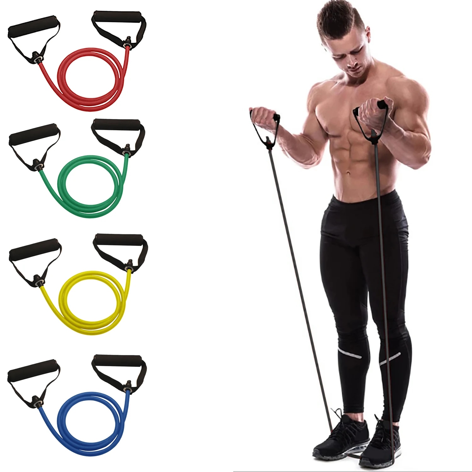 วงต้านทานพร้อมด้ามจับ, วงออกกํ - Resistance Bands Set With Handles บทวิจารณ์และราคา