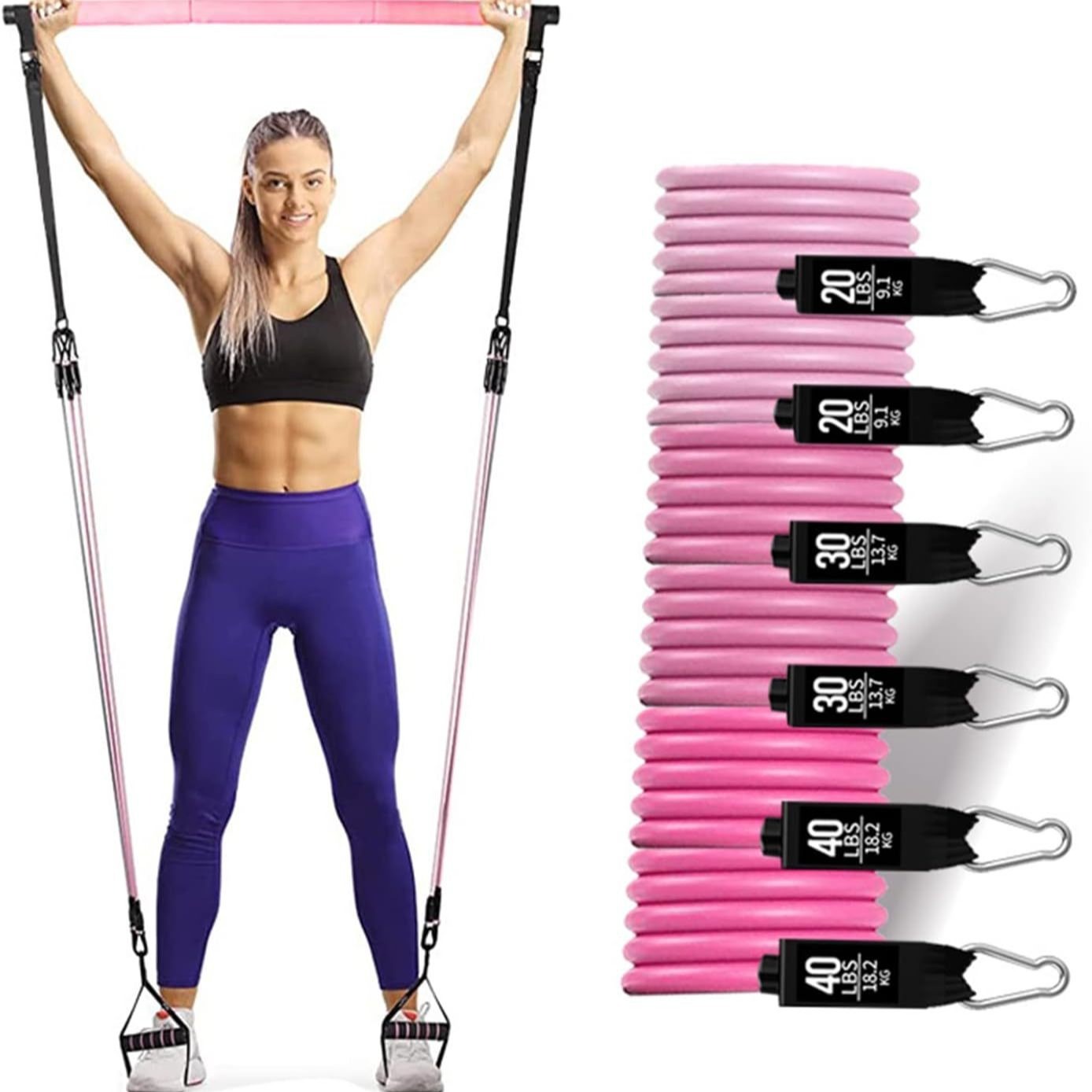 ชุดยางยืดออกกำลังกาย 180 ปอนด์ - Pilates Bar Kit With Resistance Bands บทวิจารณ์และราคา